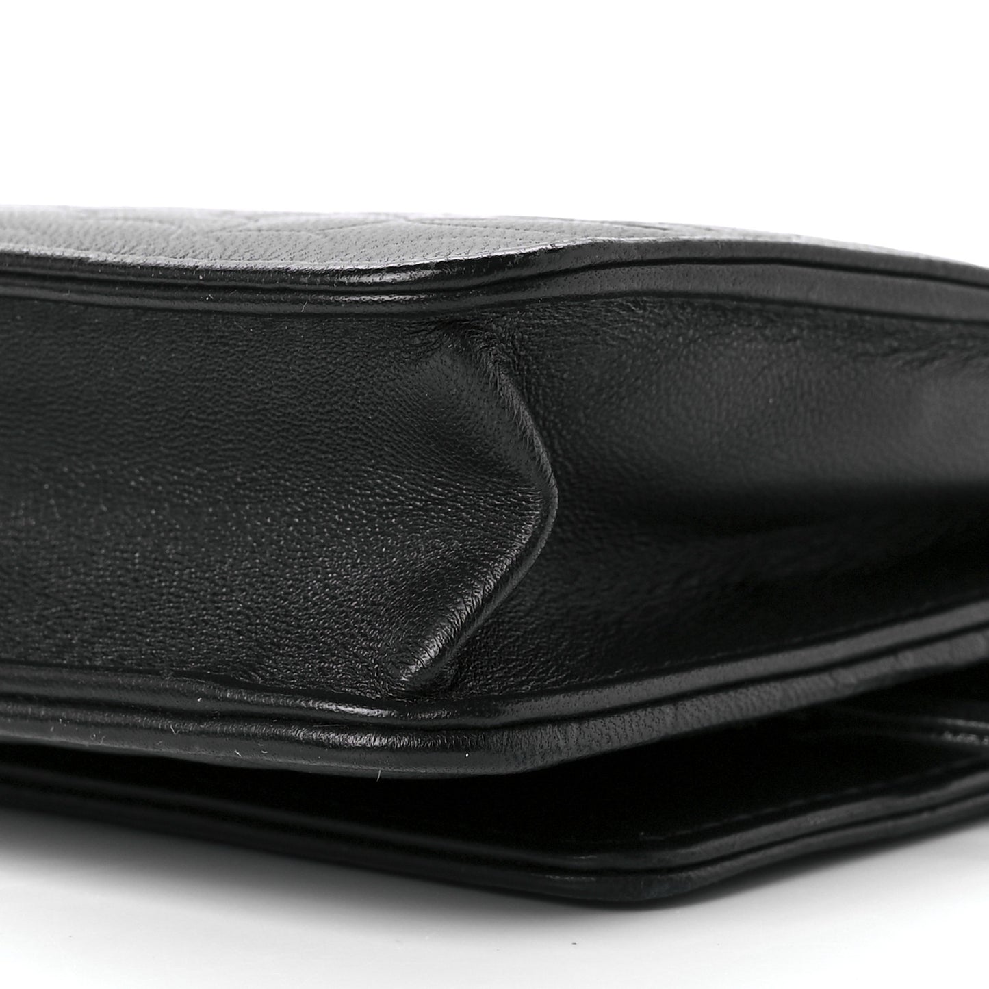 Lambskin Camellia Embossed Wallet on Chain WOC Black