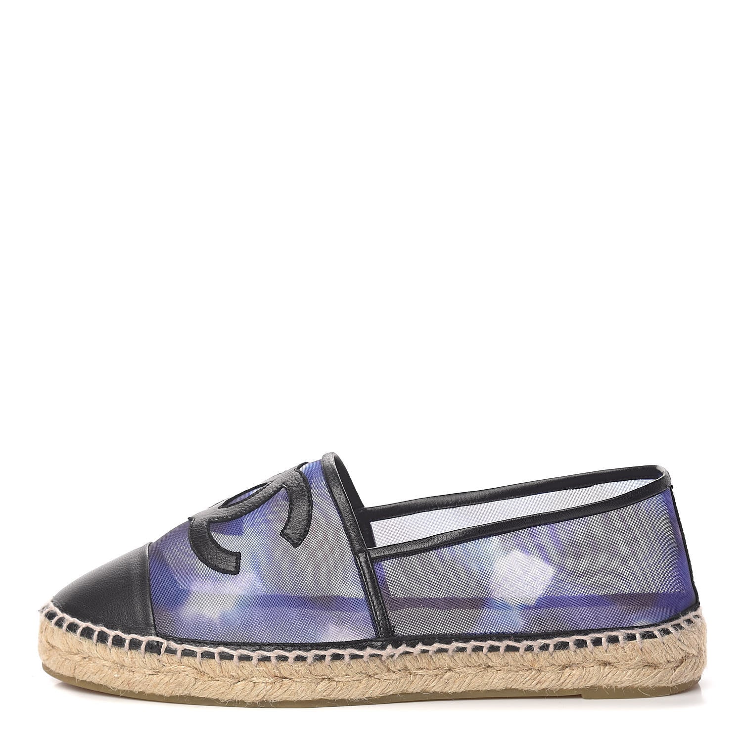 Chanel Mesh Lambskin Check Print CC Espadrilles 40 Blue Black White 1 of 16