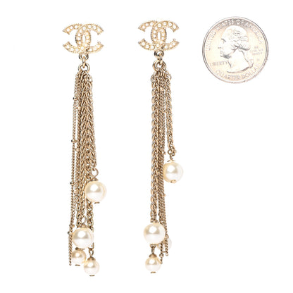Chanel Glass Pearl CC Long Drop Earrings Gold 2 of 4