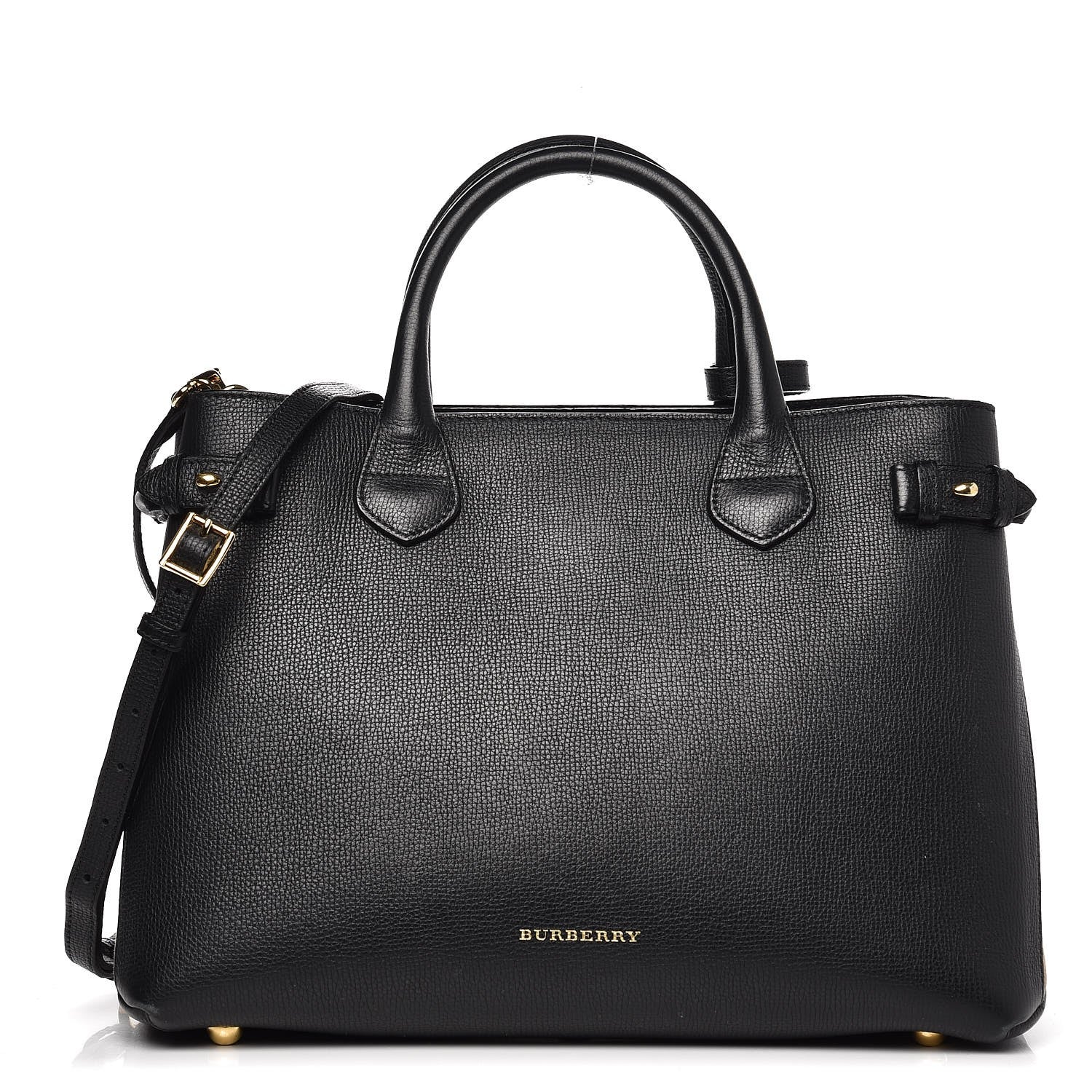 Burberry Calfskin House Check Medium Banner Tote Black 1 of 12