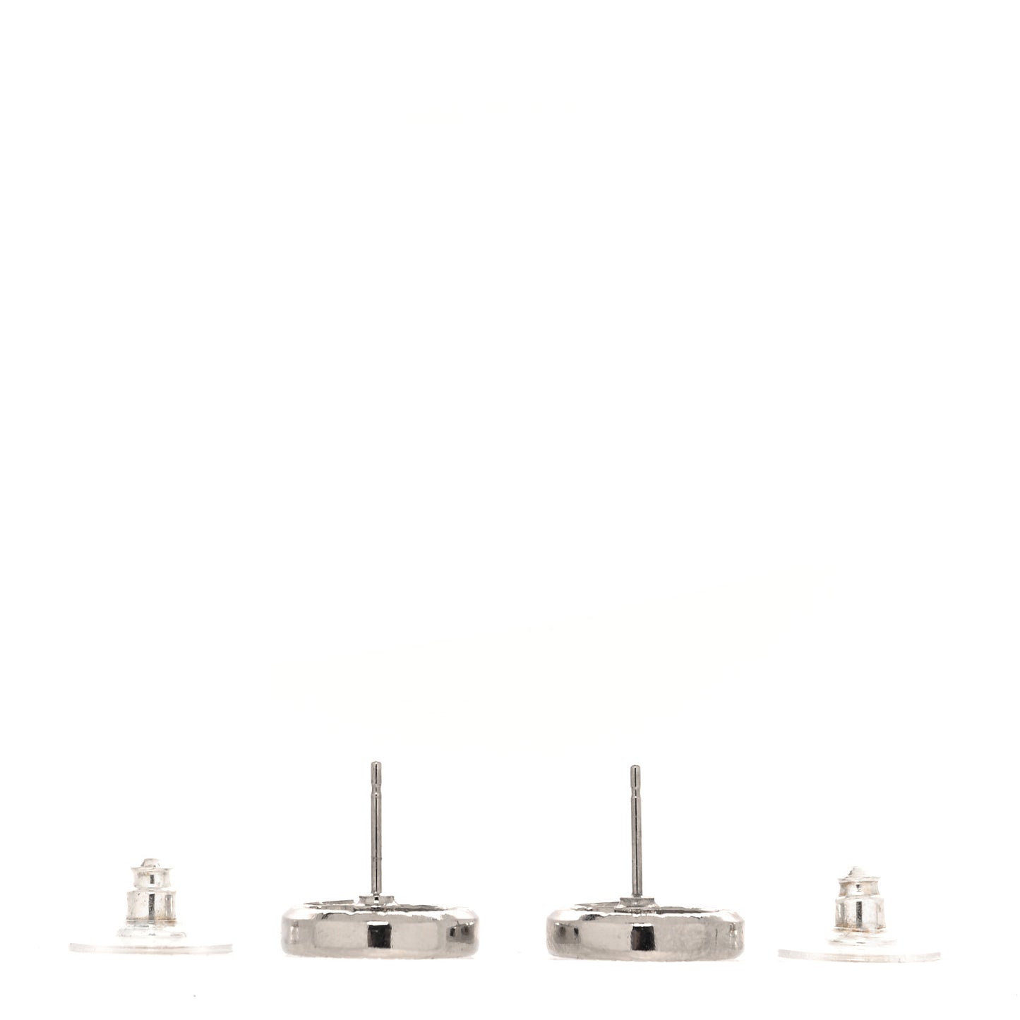 Metal Crystal Textured CC Round Earrings Silver