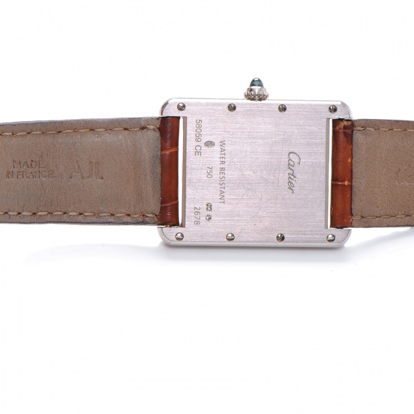 18K White Gold Alligator 26mm Tank Louis Quartz Watch Brown
