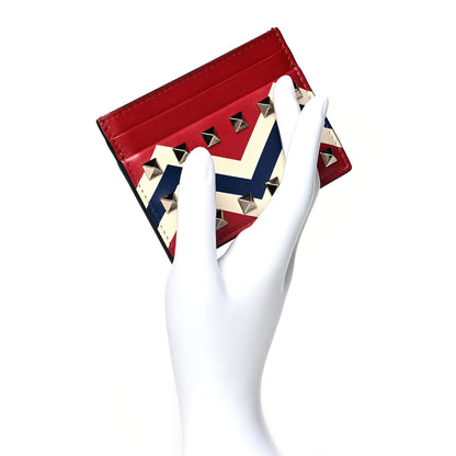 Valentino Garavani Vitello Zig Zag Print Rockstud Card Holder Blue Red 2 of 8