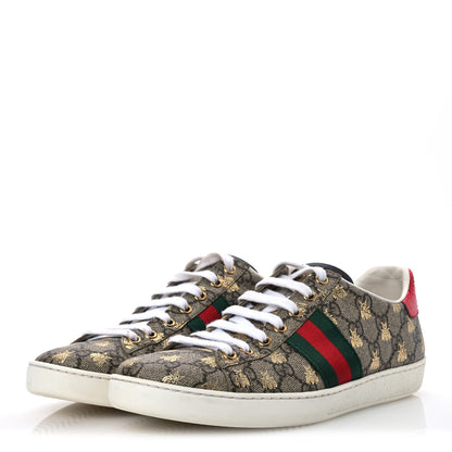Gucci GG Supreme Monogram Bees Ayers Web Womens Ace Sneakers 39 Beige Oro Green Red 4 of 15