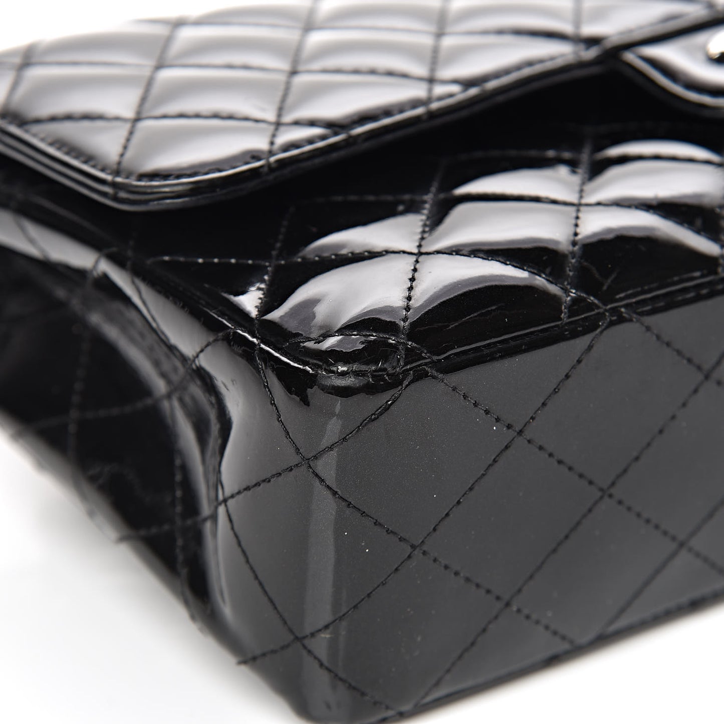 Patent Quilted Medium Double Flap Black