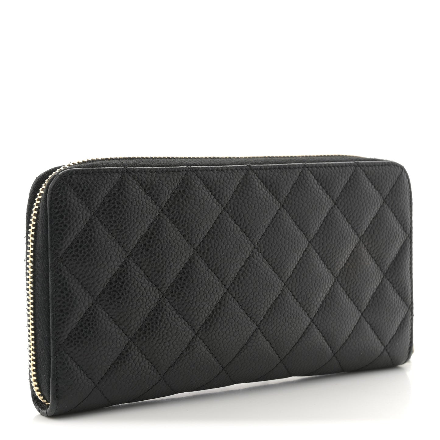 Caviar Quilted Large Gusset Zip Around Wallet Black