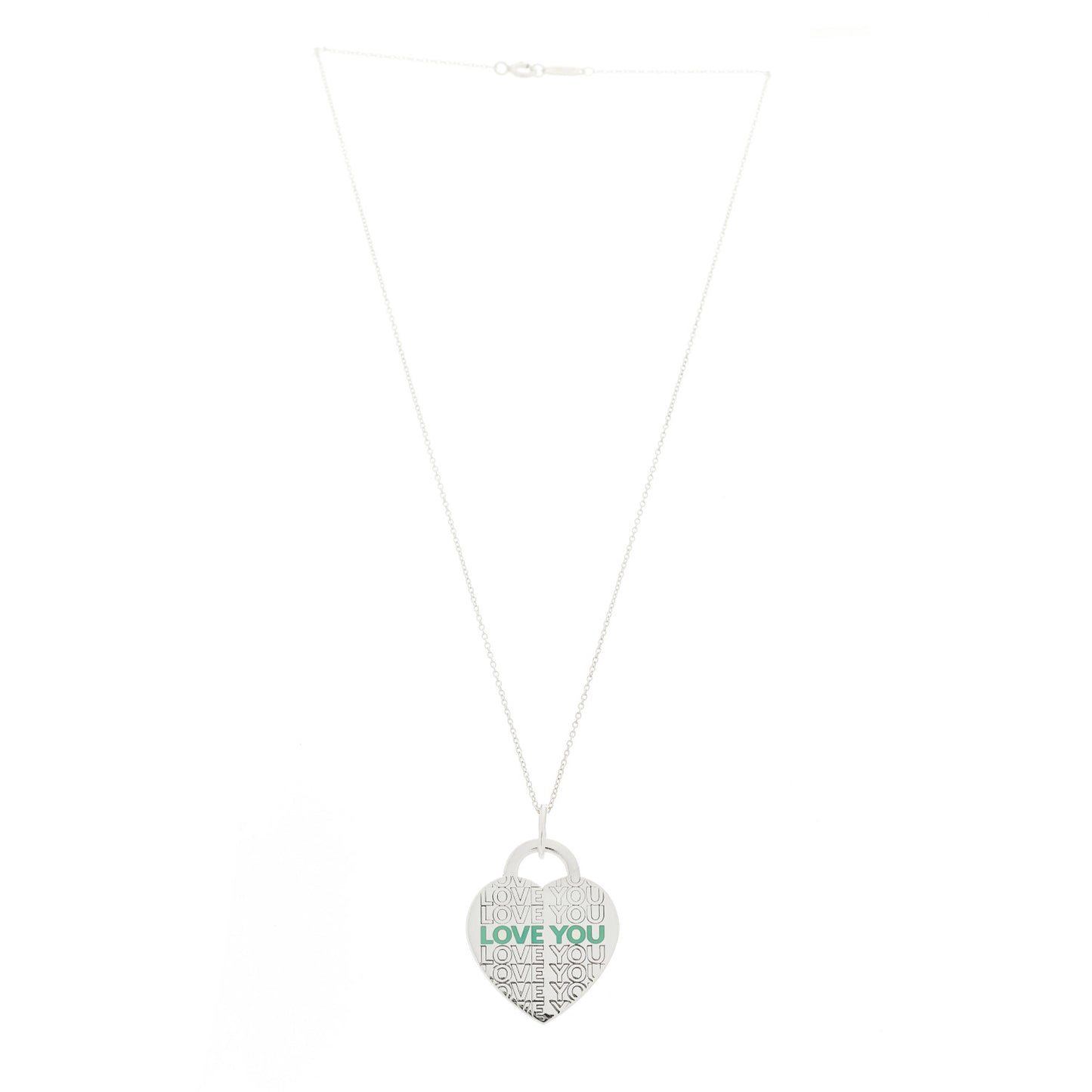 Sterling Silver Enamel LOVE YOU Heart Pendant Necklace Blue