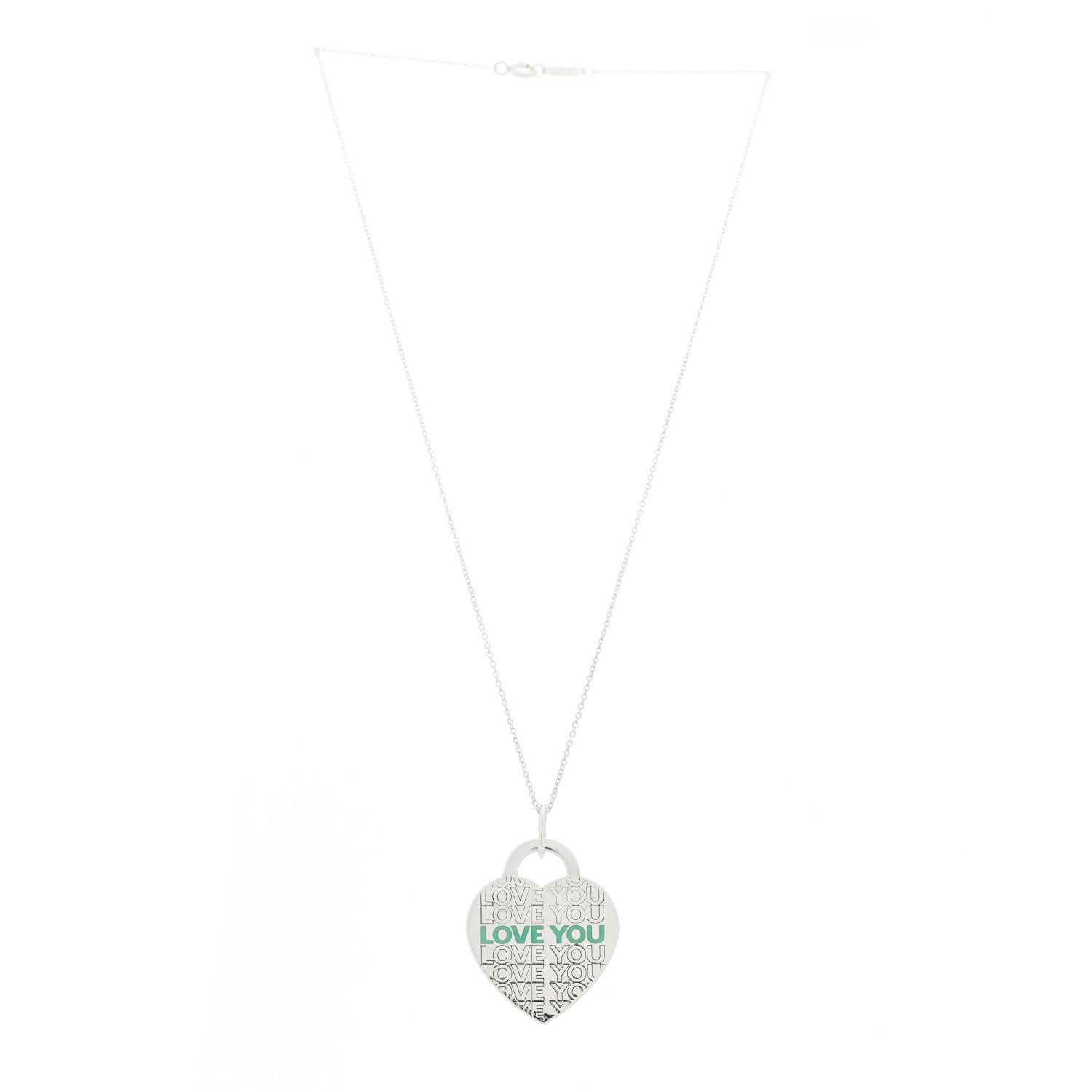 Tiffany Sterling Silver Enamel LOVE YOU Heart Pendant Necklace Blue 3 of 6
