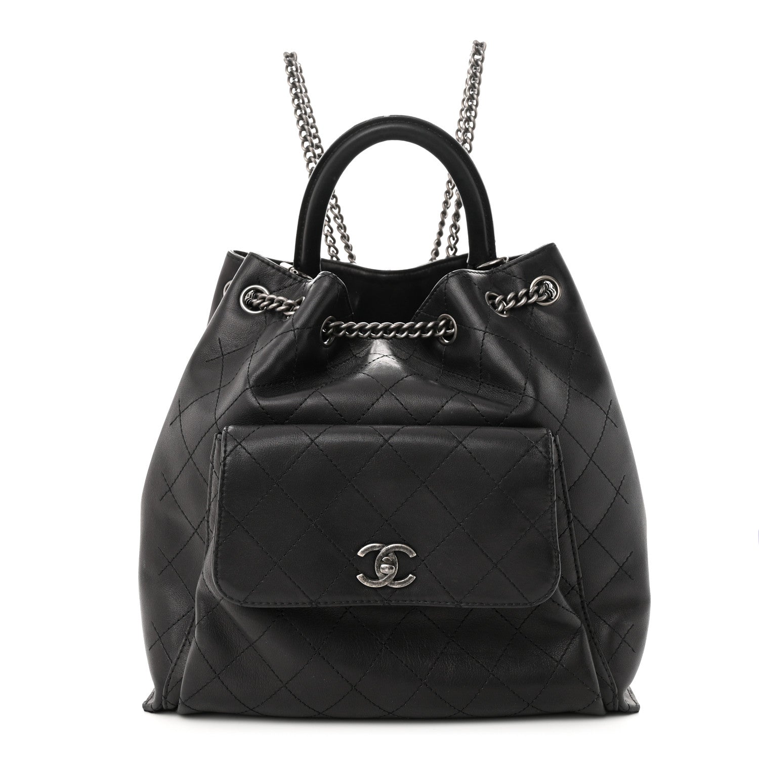 Chanel Calfskin Stitched Large Urban Luxury Drawstring Backpack Black 1 of 14
