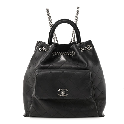 Chanel Calfskin Stitched Large Urban Luxury Drawstring Backpack Black 1 of 14