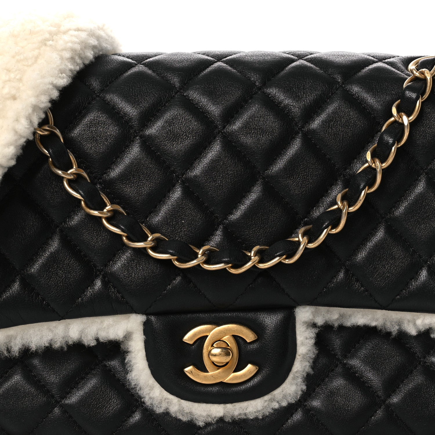 Chanel Lambskin Shearling Large CC Flap Bag Black White 8 of 12