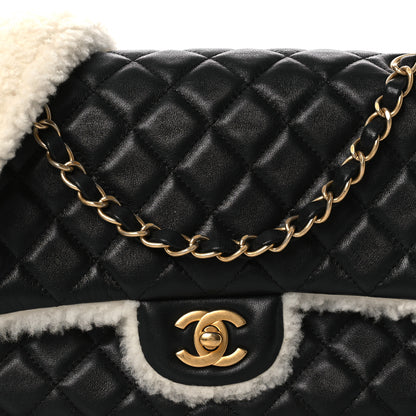 Chanel Lambskin Shearling Large CC Flap Bag Black White 8 of 12