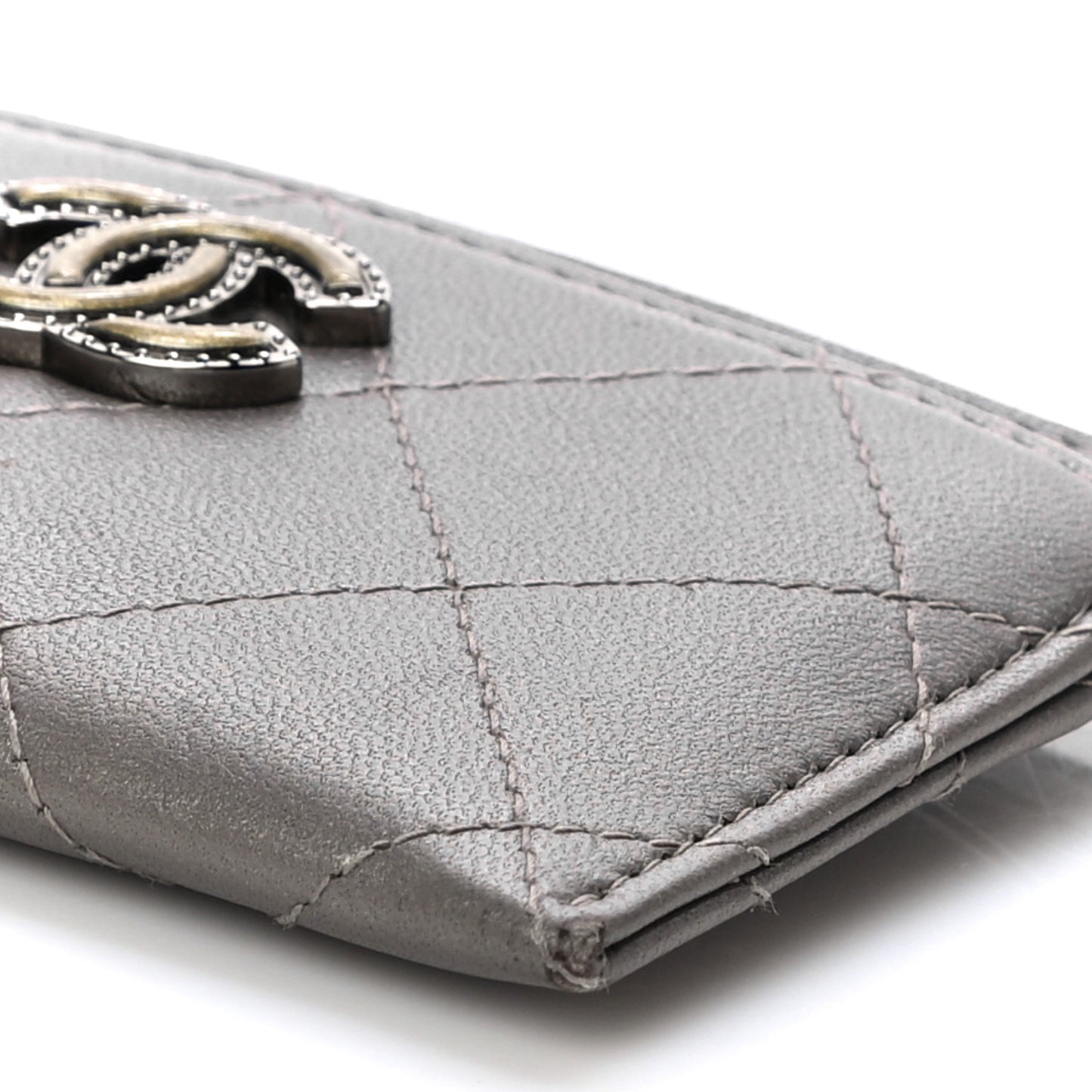 Calfskin Resin Stitched Card Holder Grey