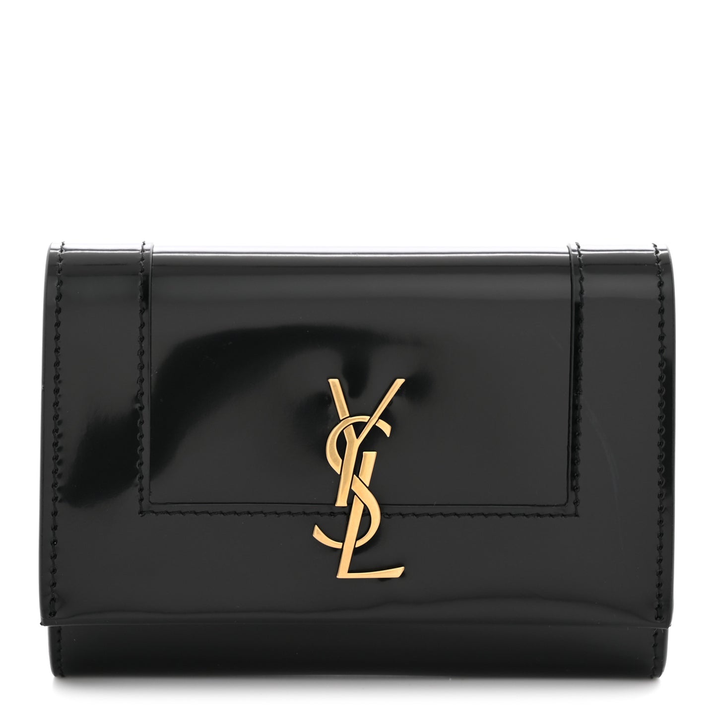 Lambskin Patent Small Monogram Cassandre Envelope Wallet Black