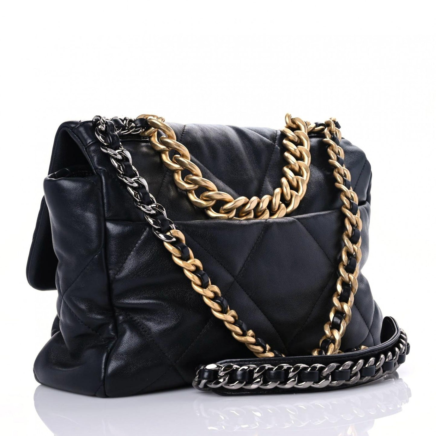 Lambskin Quilted Large Chanel 19 Flap Black