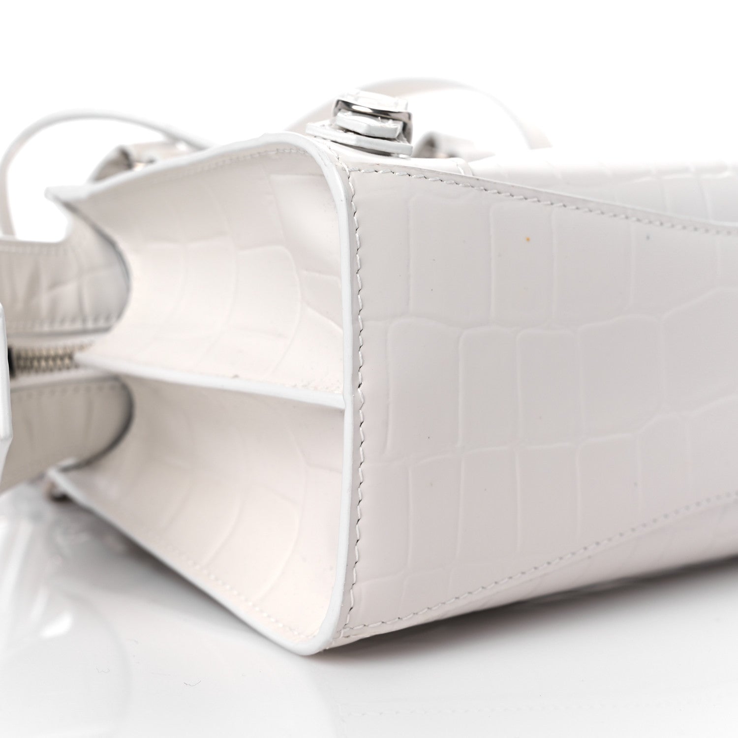 Balenciaga Semi Shiny Calfskin Crocodile Embossed Neo Classic Silver Hardware Mini City White 7 of 10
