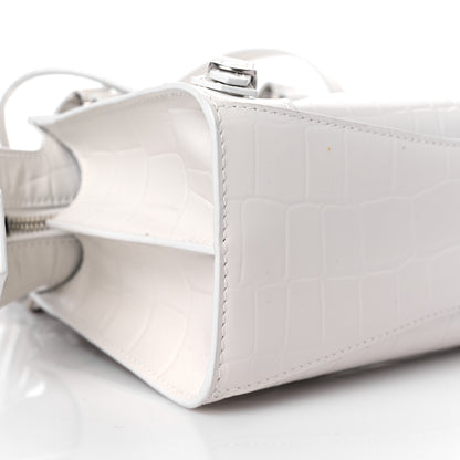 Balenciaga Semi Shiny Calfskin Crocodile Embossed Neo Classic Silver Hardware Mini City White 7 of 10