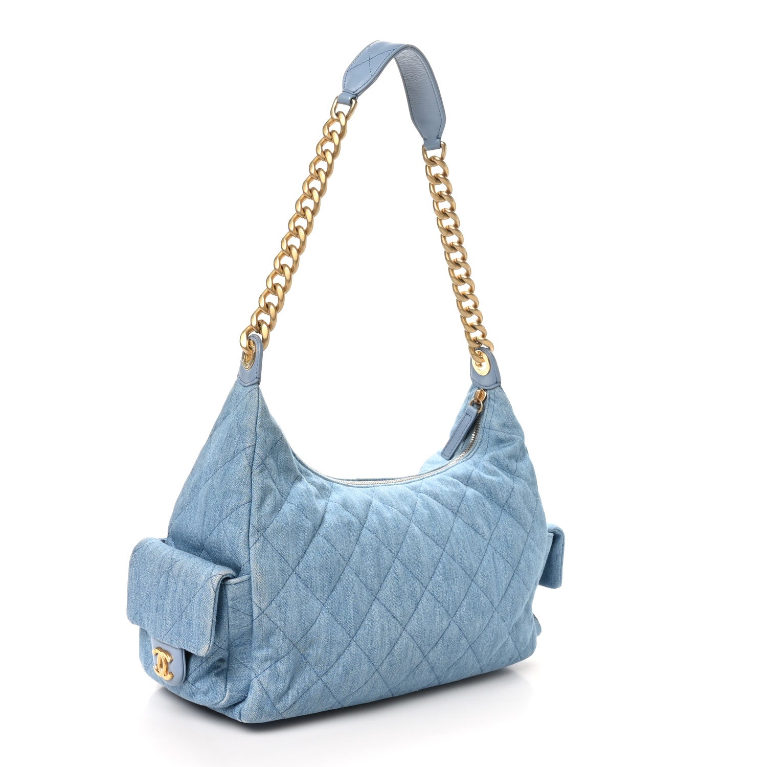Chanel Washed Denim Quilted Large Trendy Pockets Hobo Blue 2 of 10