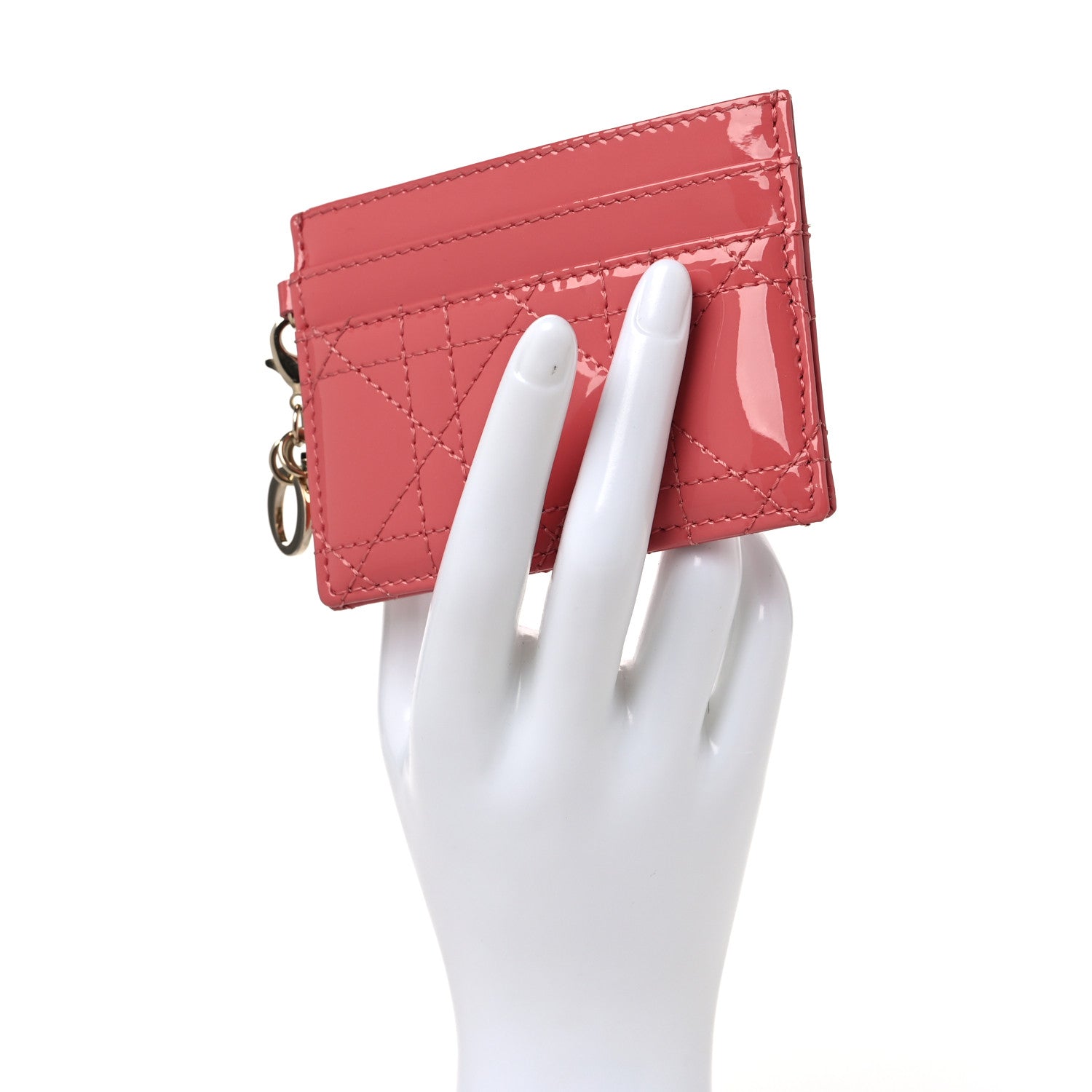 Christian Dior Patent Cannage Lady Dior Five-Slots Card Holder Peach Blossom 2 of 9
