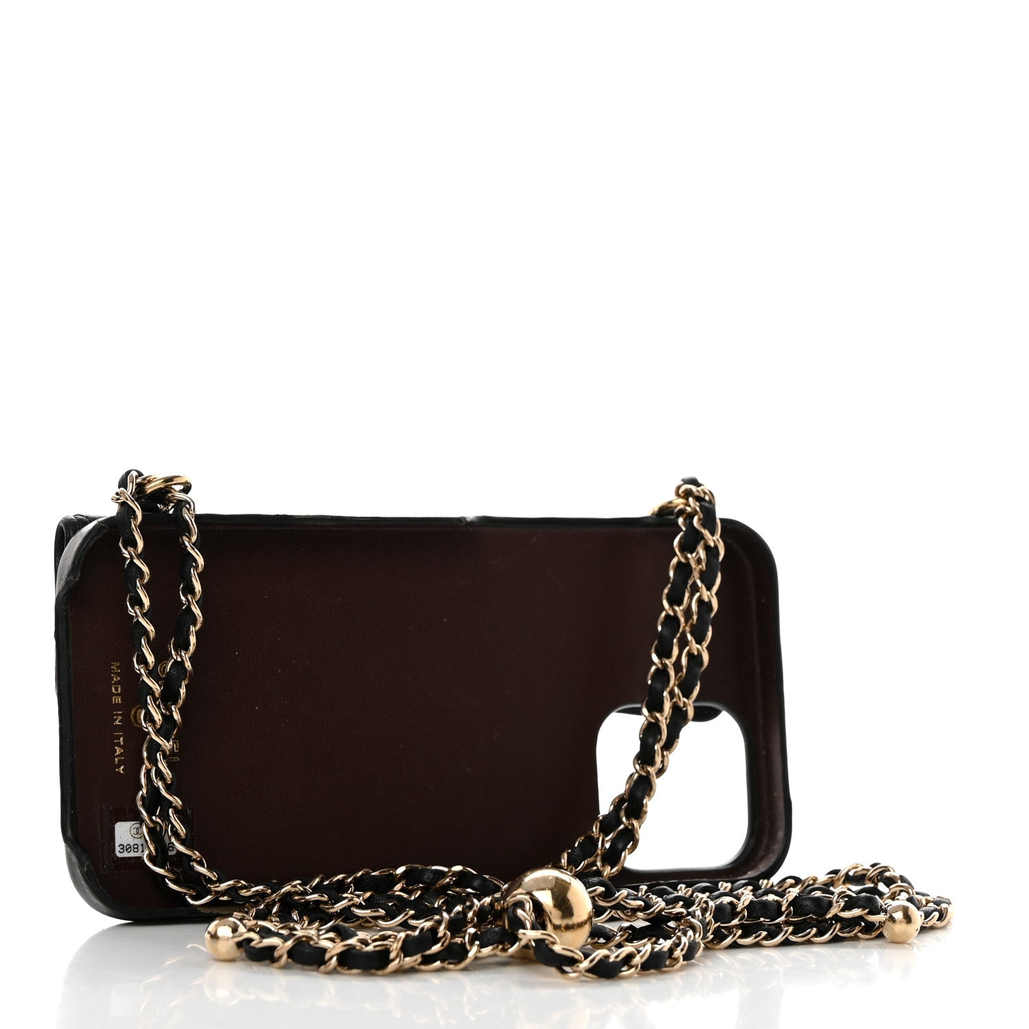 Chanel Lambskin Quilted Pearl Crush iPhone XII Pro Holder With Chain Black 3 of 7