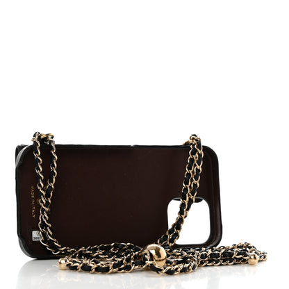 Chanel Lambskin Quilted Pearl Crush iPhone XII Pro Holder With Chain Black 3 of 7