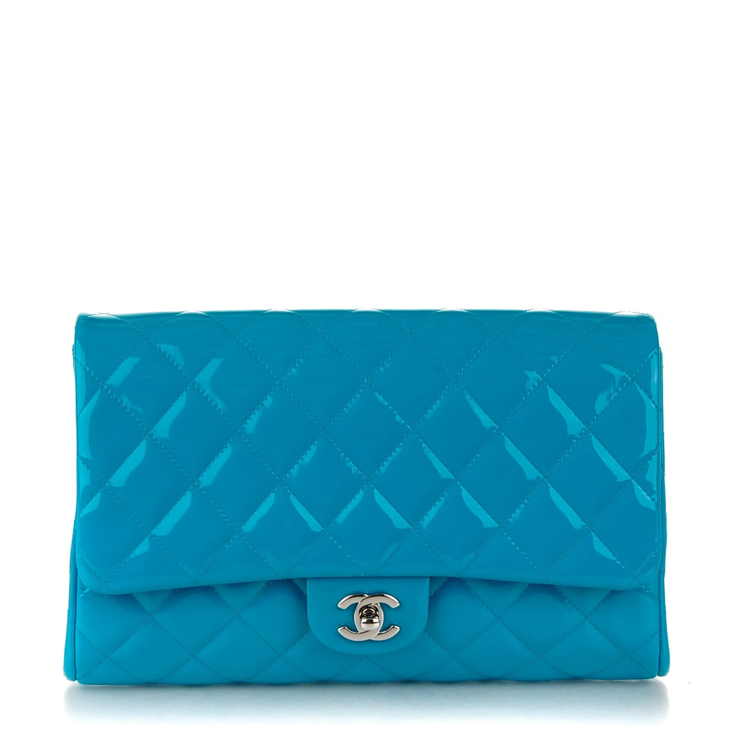 Chanel Patent Quilted Clutch with Chain Flap Blue 1 of 8