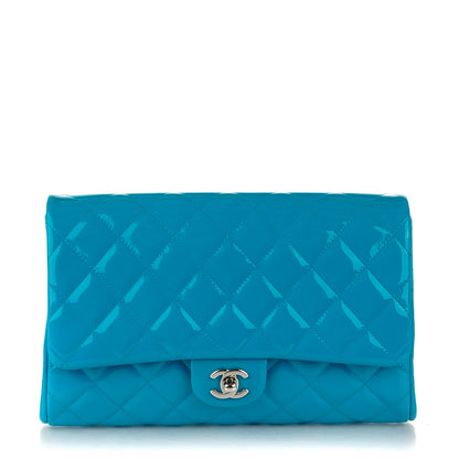 Chanel Patent Quilted Clutch with Chain Flap Blue 1 of 8