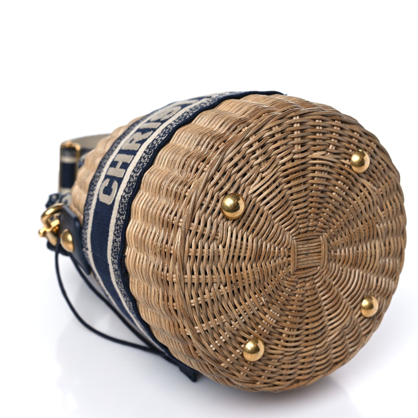Wicker Oblique Drawstring Bucket Bag Blue