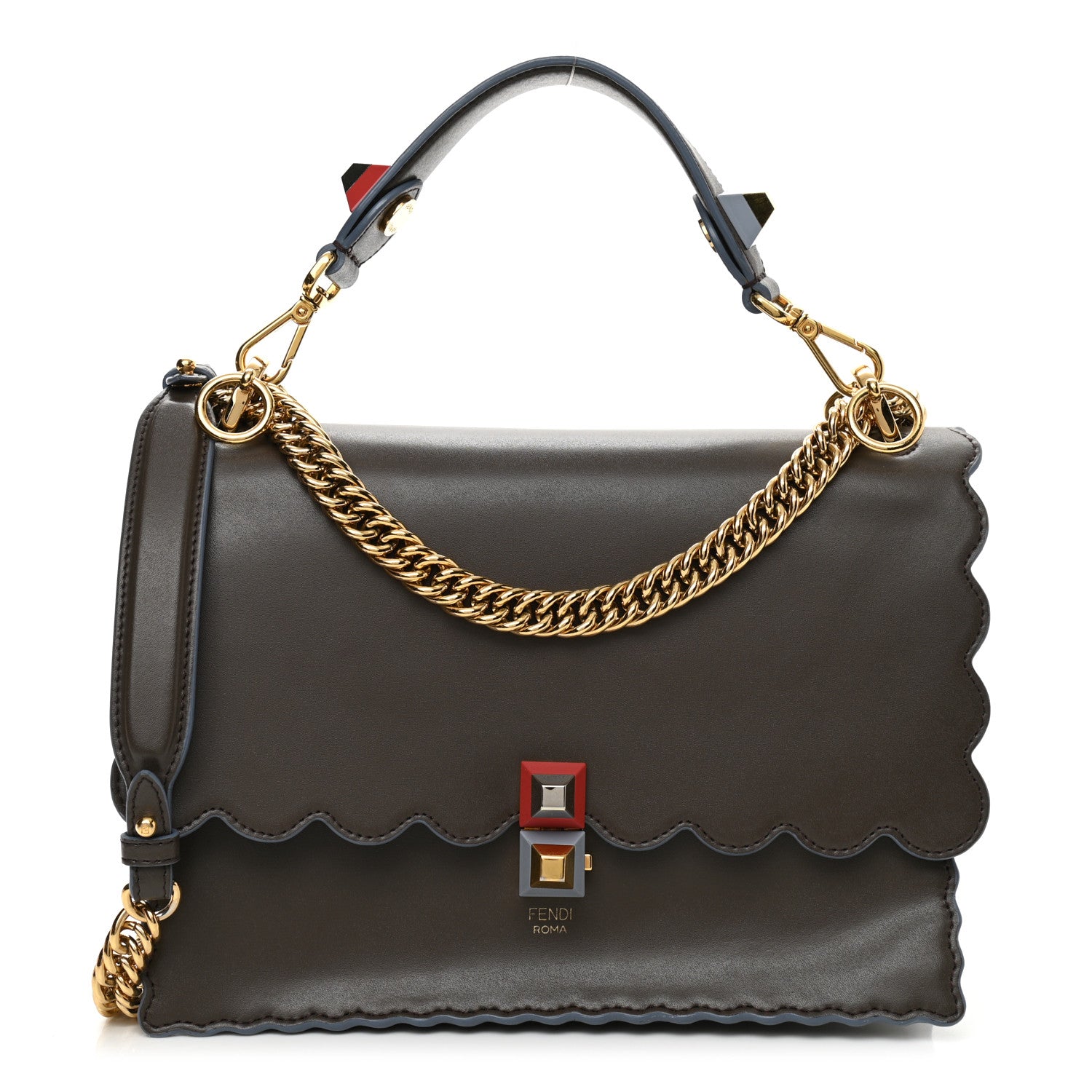 Fendi Vitello Liberty Scalloped Studded Kan I Shoulder Bag Carbone 1 of 11