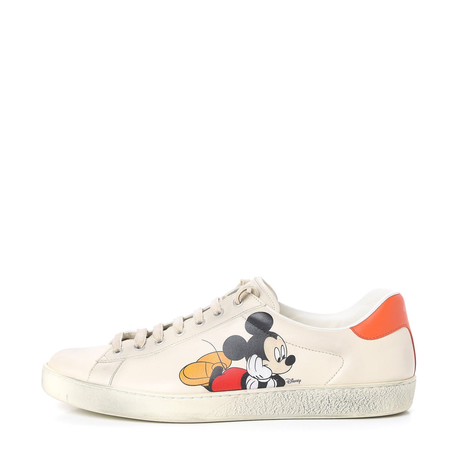 X DISNEY Miro Soft Calfskin Mickey Mouse Print Mens Ace Sneakers 11 Ivory Deep Orange