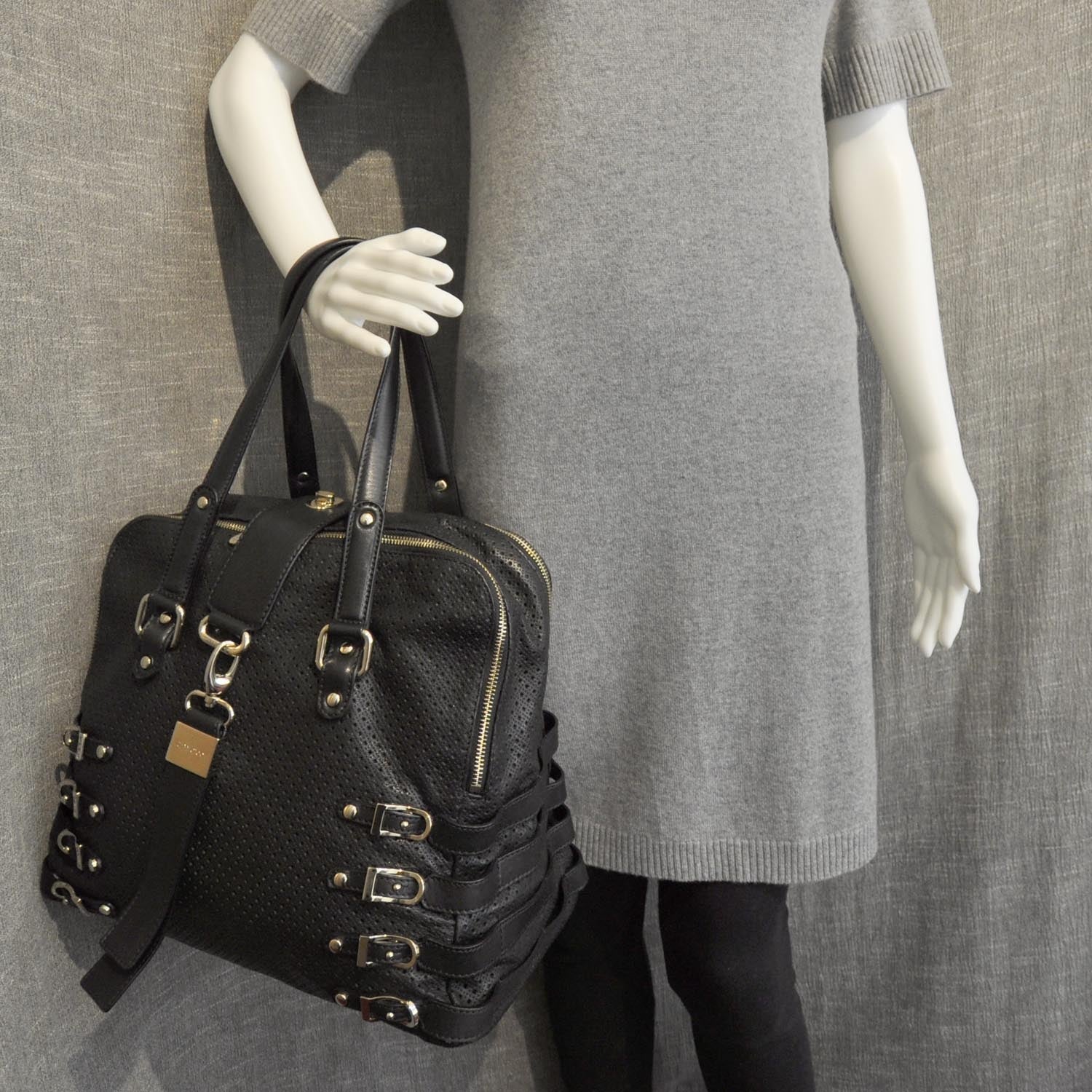 Jimmy Choo Leather Perforated Blythe Tote Black 3 of 9