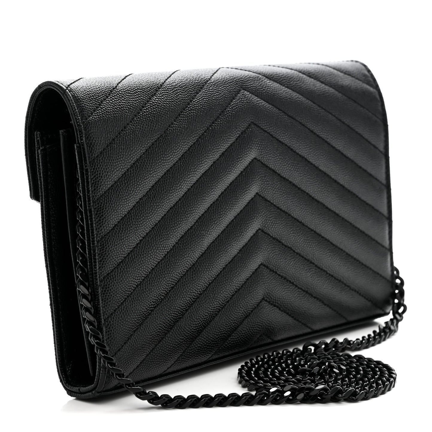 Grain De Poudre Matelasse Chevron Monogram Monochrome Chain Wallet Black