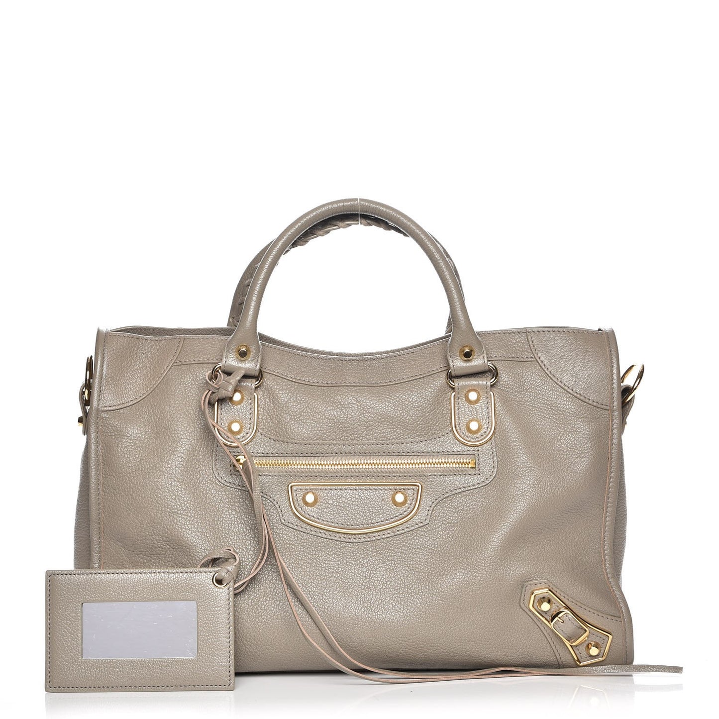 Chevre Gold Metallic Edge Hardware City Gris Taupe