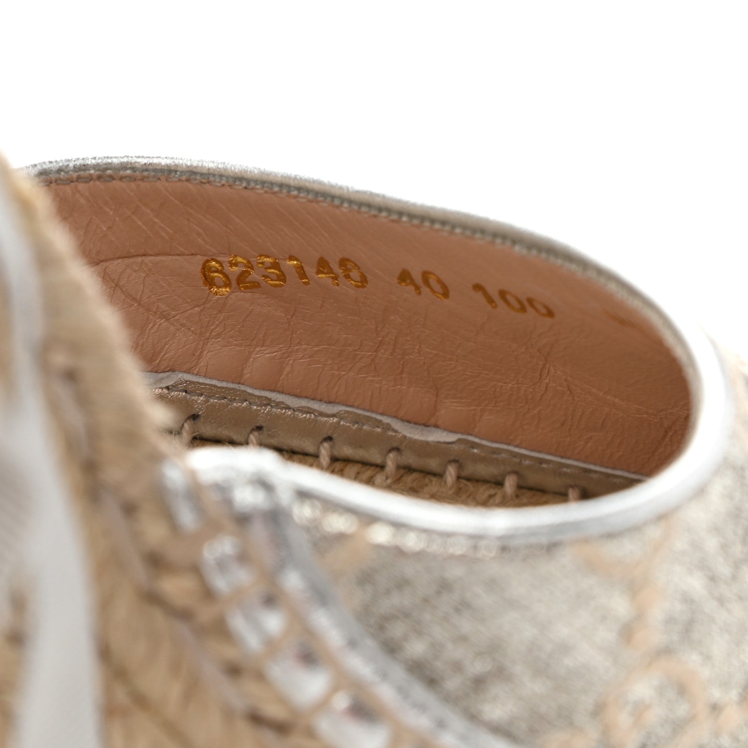 Gucci Lame GG Monogram Ankle Wrap Platform Espadrille Wedges 40 Silver Beige Light Grey 8 of 9