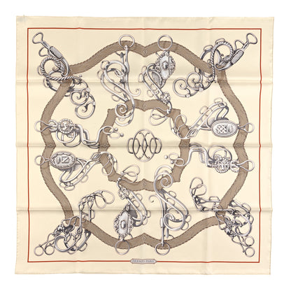 Hermes Silk Lift Profile Scarf 90 Creme Beige Gris 1 of 3