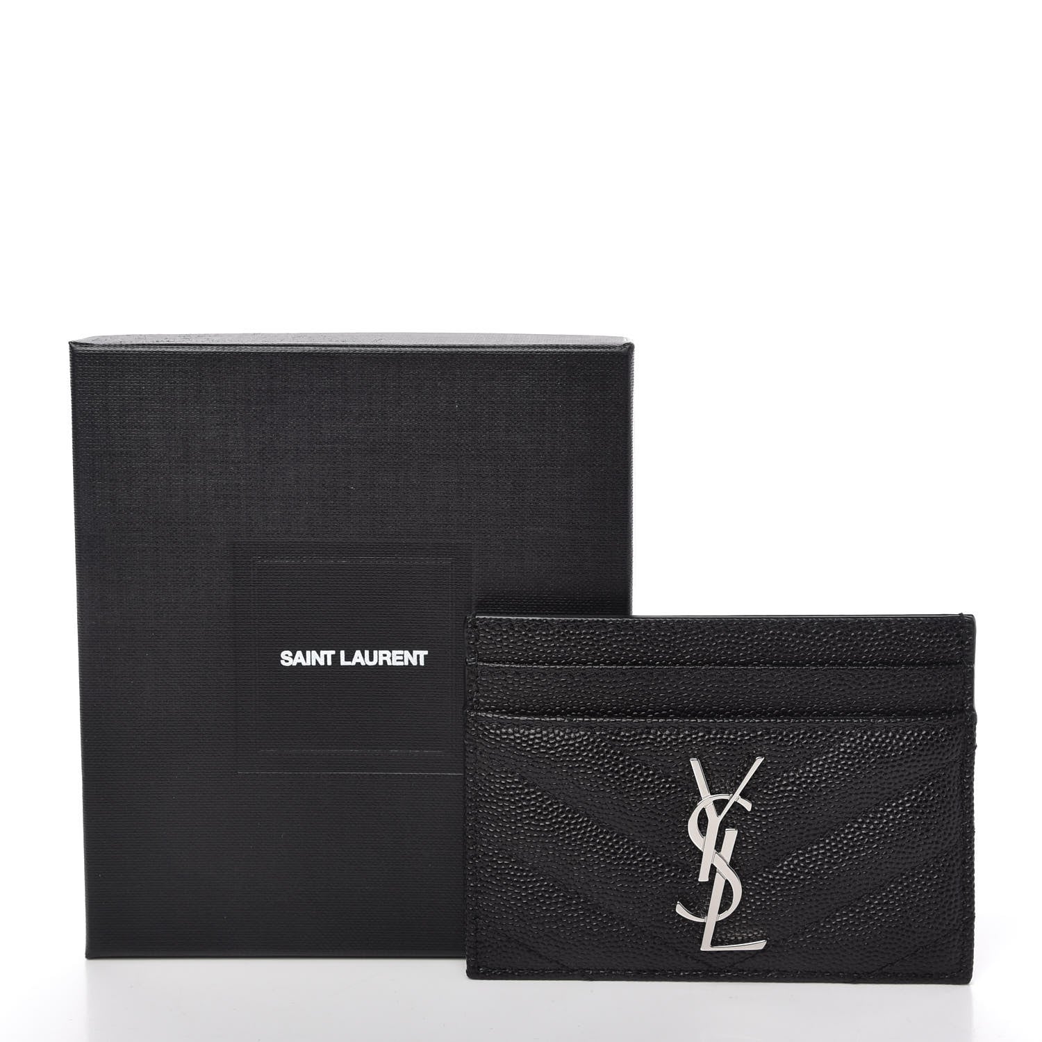 Saint Laurent Grain De Poudre Matelasse Chevron Monogram Credit Card Case Black 8 of 8