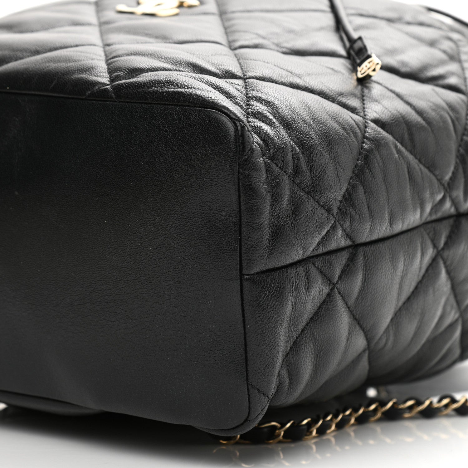 Chanel Lambskin Quilted Drawstring Backpack Black 10 of 12