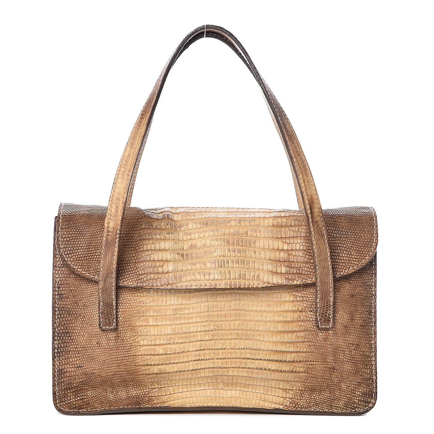 Lizard Calfskin Embossed Top Handle Flap