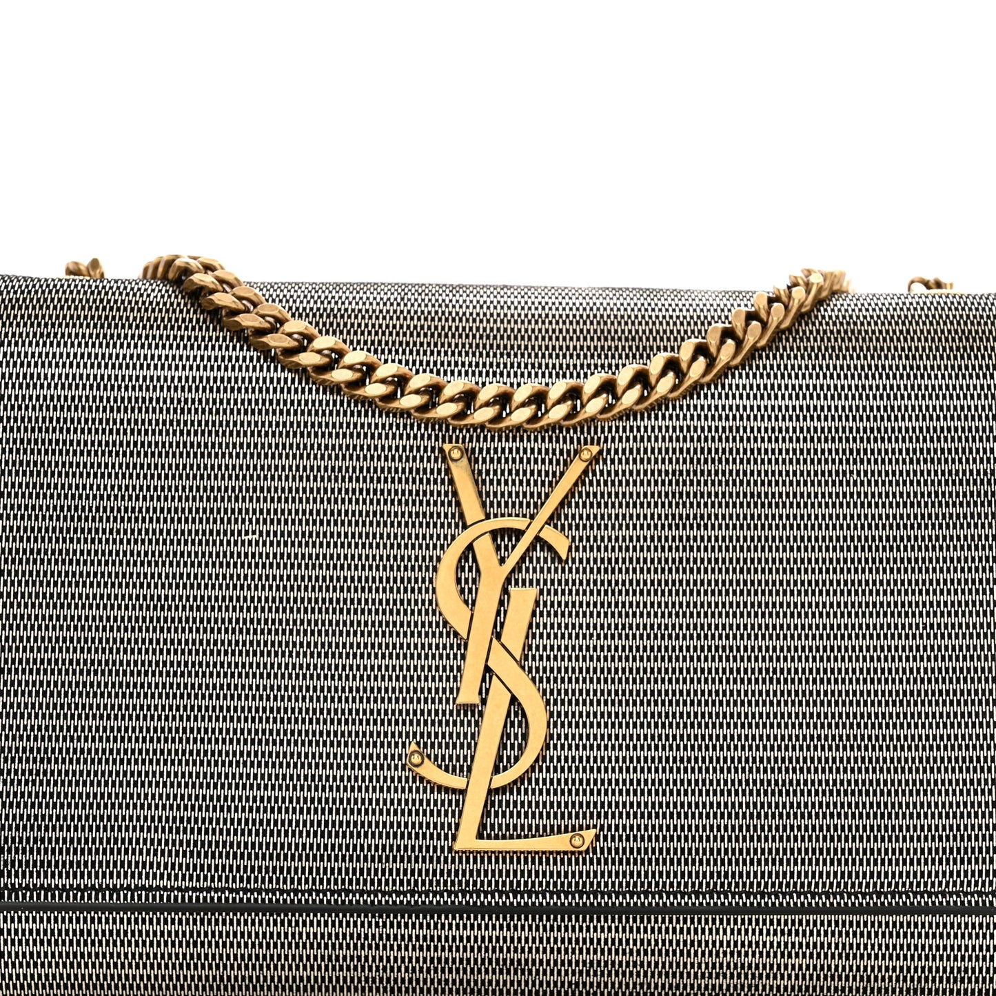 Metallic Calfskin Small Monogram Kate Satchel Black Argento