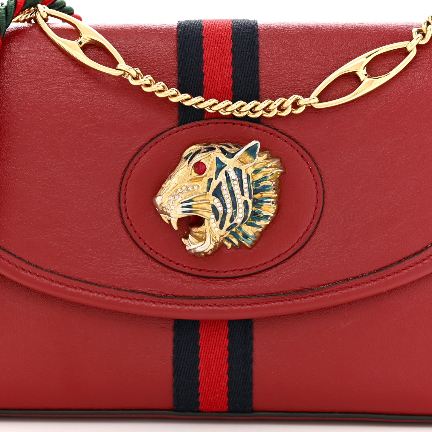 Textured Calfskin Web Rajah Slim Flap Shoulder Bag Romantic Cherry