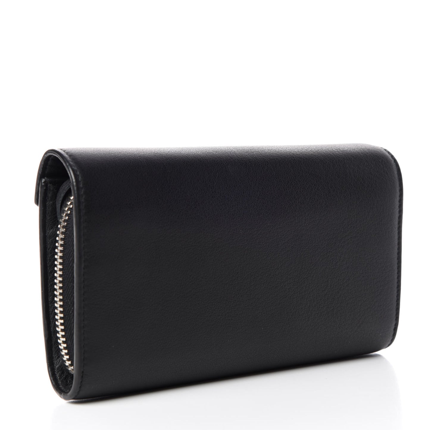Calfskin Papier Money Zip Around Wallet Black