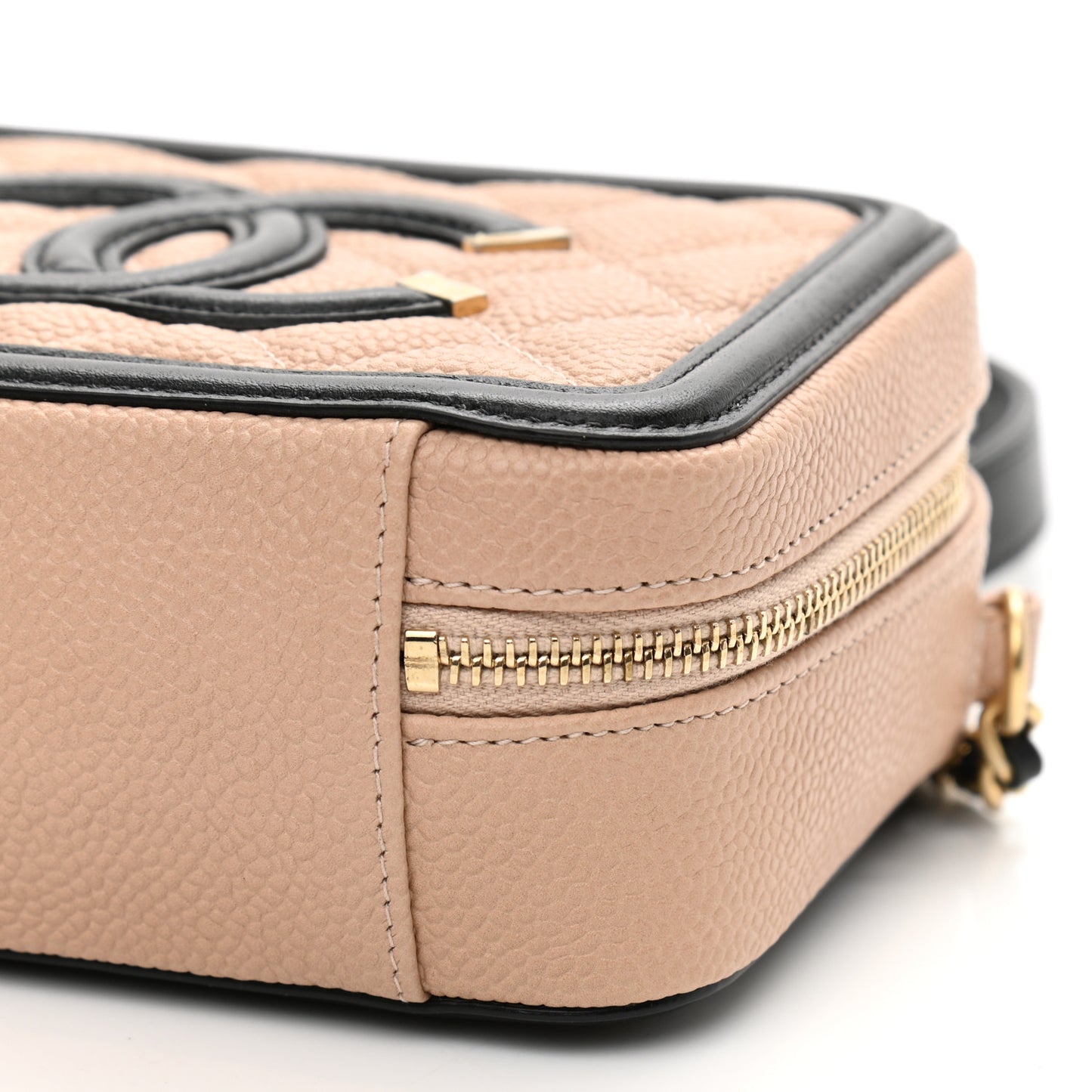 Caviar Quilted CC Filigree Vanity Clutch With Chain Beige Black