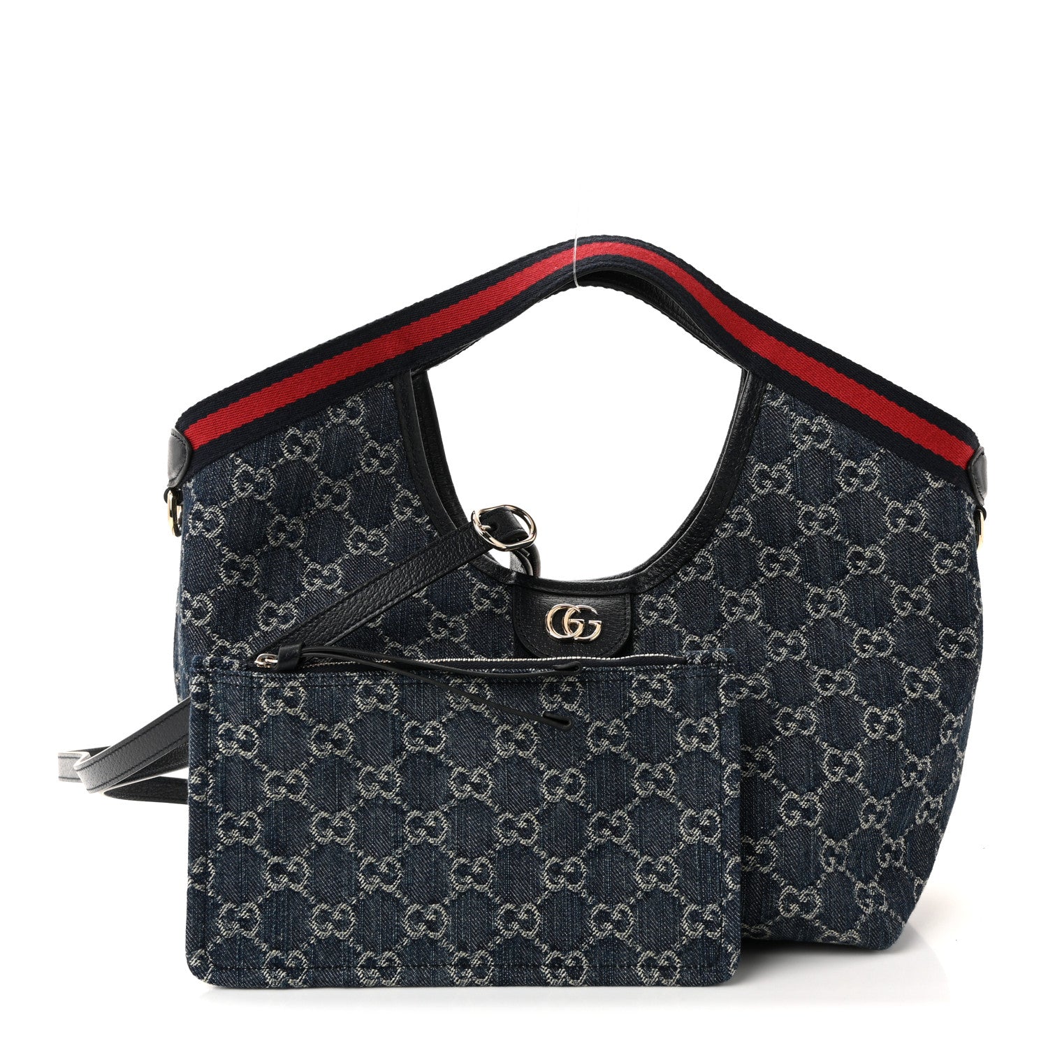 Gucci Denim GG Monogram Web Small Giglio Tote Blue White 3 of 11