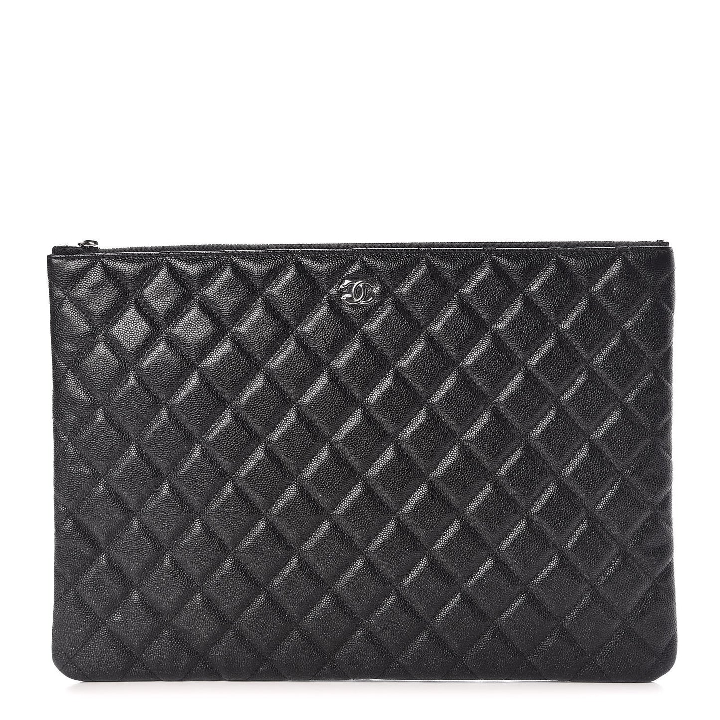 Iridescent Caviar Quilted Large Cosmetic Case Black
