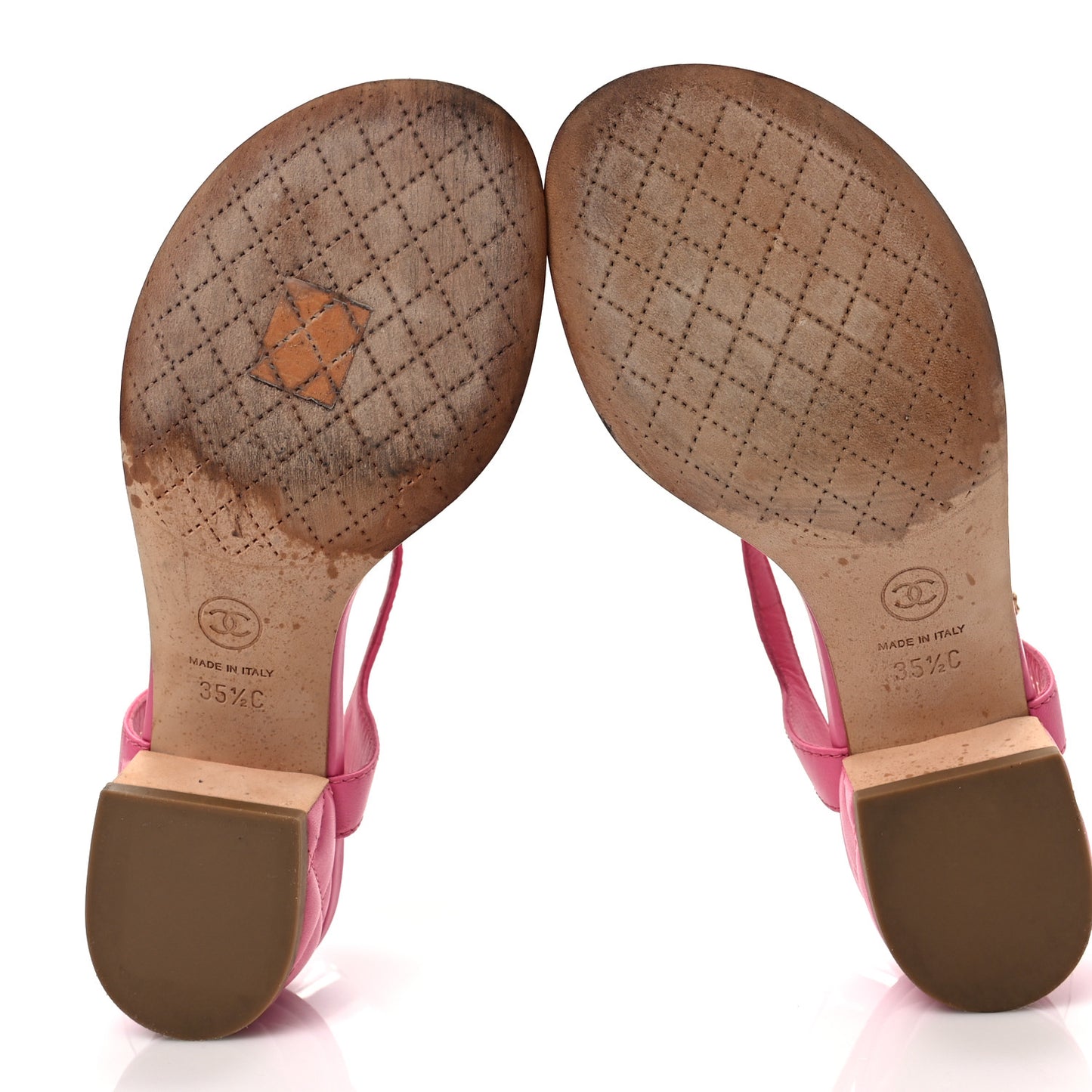 Lambskin Chain CC Logo Thong Sandals 35.5 Pink