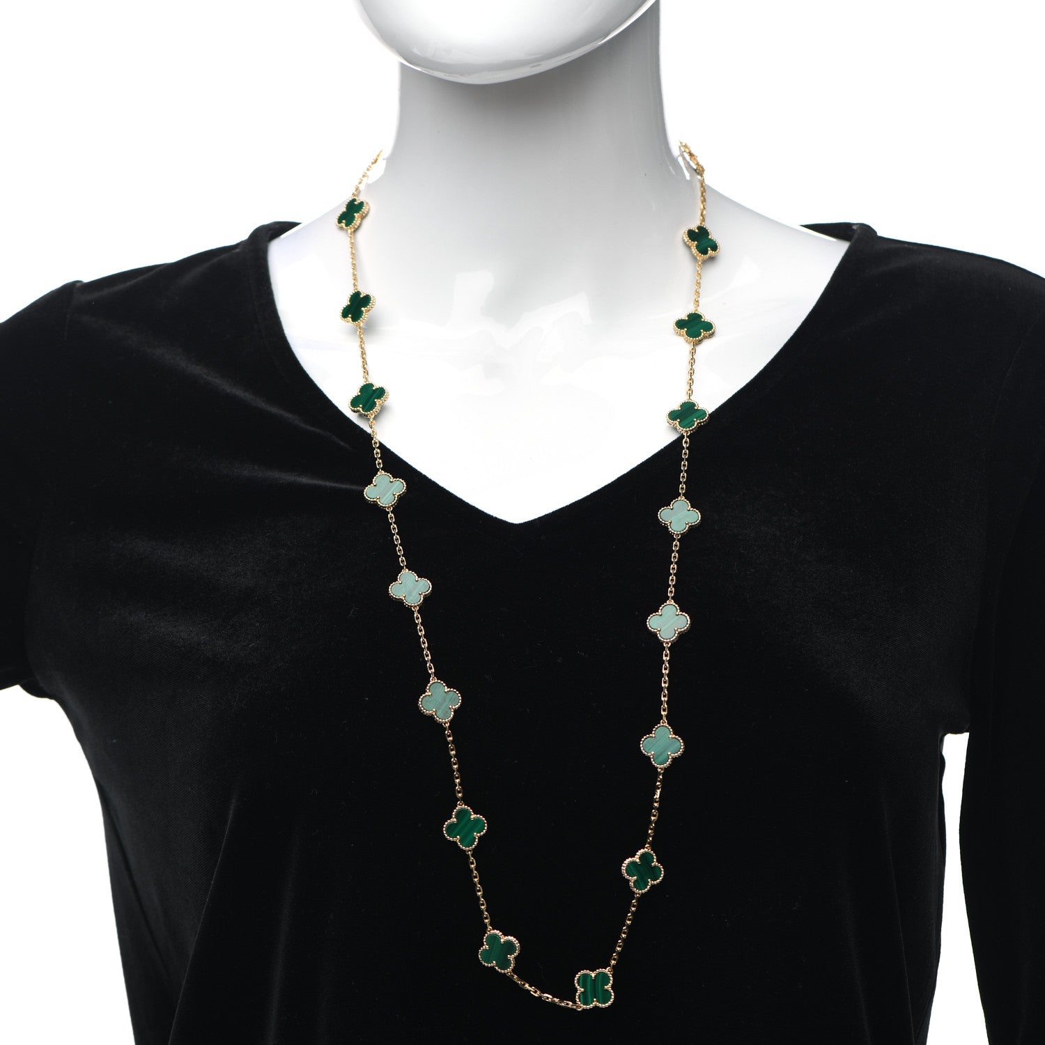 Van Cleef & Arpels 18K Yellow Gold Malachite 20 Motifs Vintage Alhambra Necklace 2 of 7