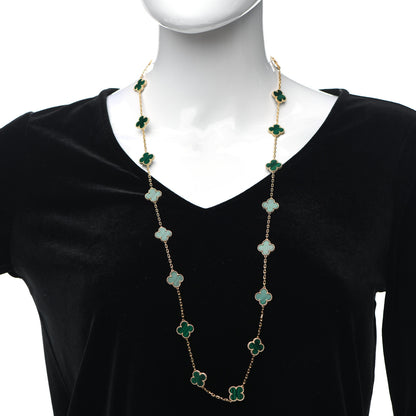 Van Cleef & Arpels 18K Yellow Gold Malachite 20 Motifs Vintage Alhambra Necklace 2 of 7