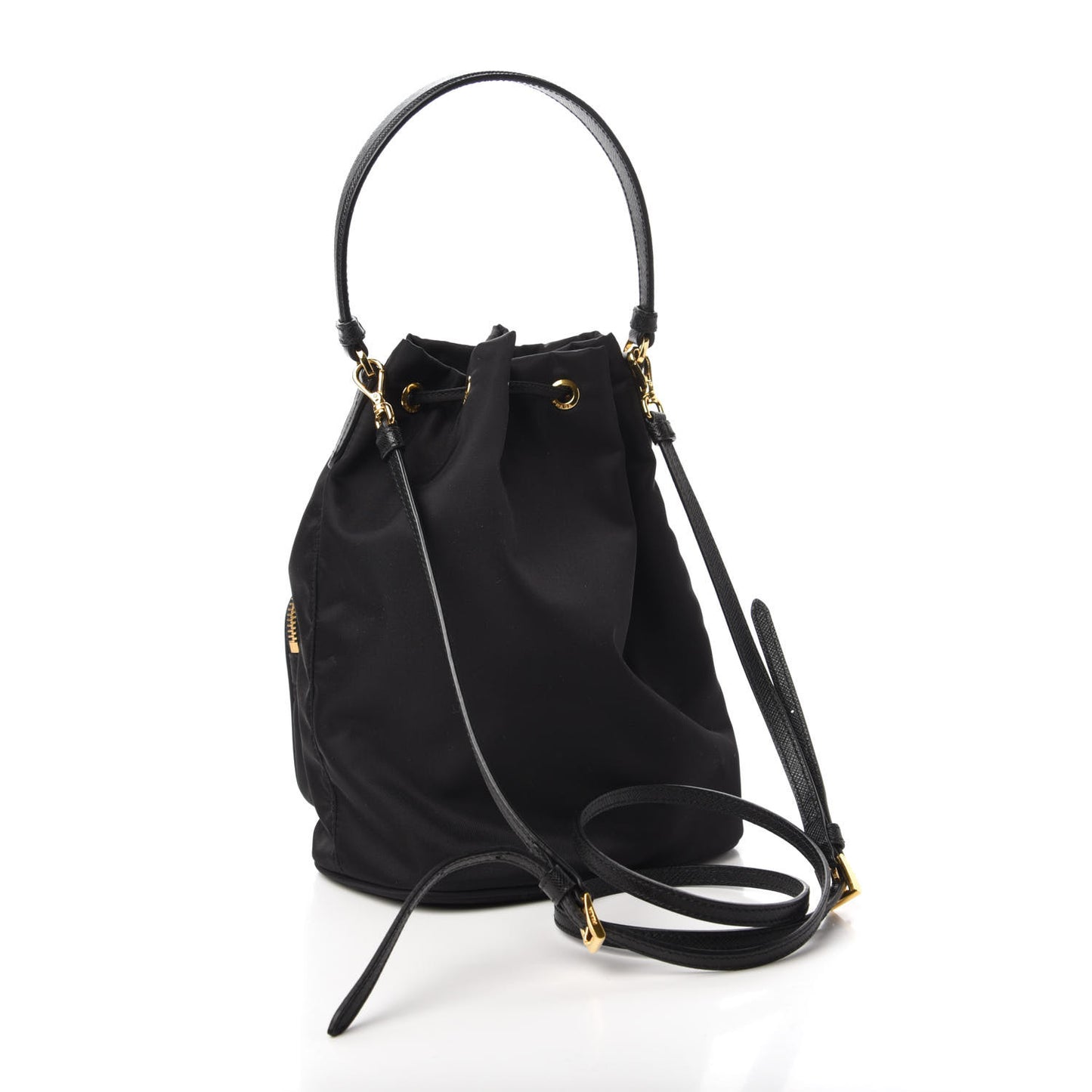 Saffiano Tessuto Nylon Mini Bucket Crossbody Bag Black