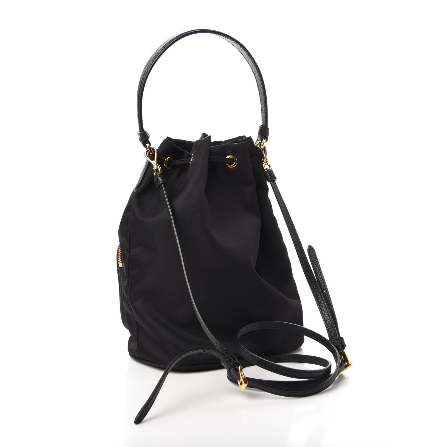Prada Saffiano Tessuto Nylon Mini Bucket Crossbody Bag Black 3 of 9