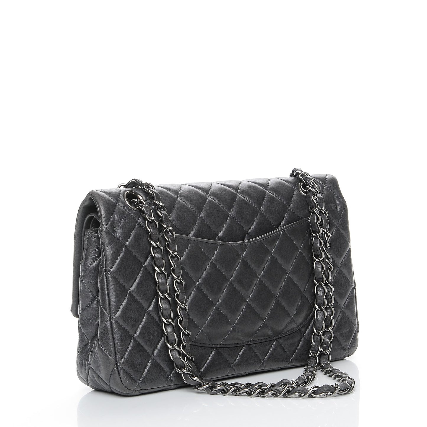 Lambskin Medium Quilted Double Flap Dark Grey